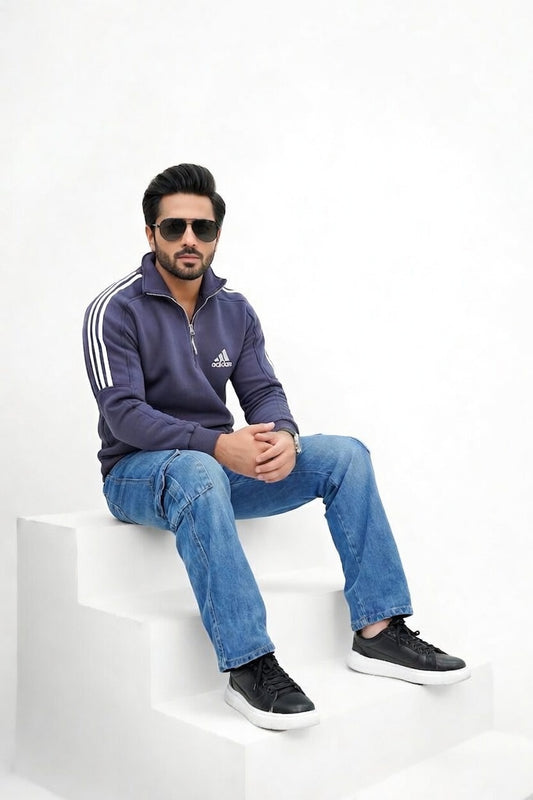 Mid-Wash Loose Fit Cargo Denim