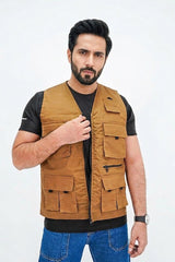 Camel Brown Cotton sleeveless Sidhu Jacket