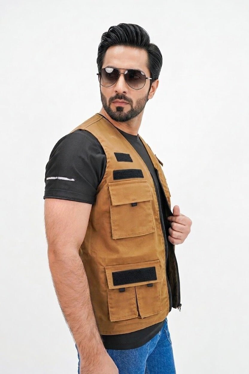 Camel Brown Cotton sleeveless Sidhu Jacket