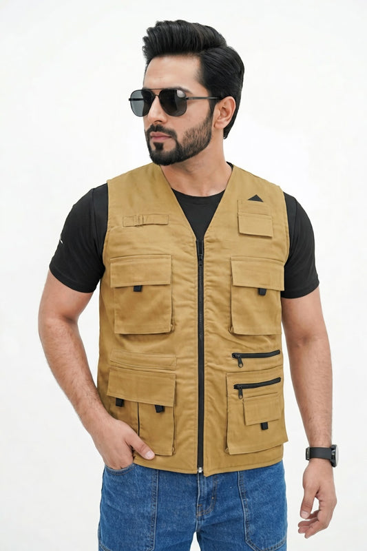 Men's Khaki Cotton sleeveless Sidhu Jacket