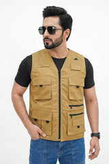 Men's Khaki Cotton sleeveless Sidhu Jacket