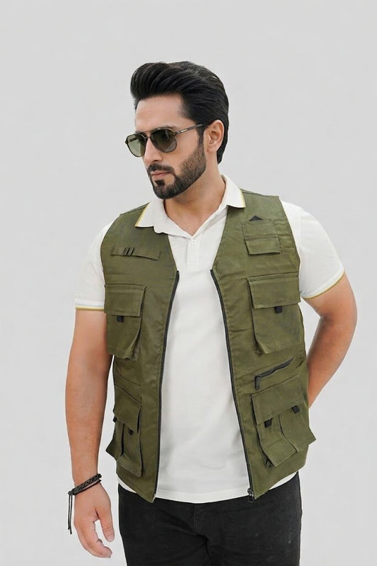 Olive Green Cotton sleeveless Sidhu Jacket