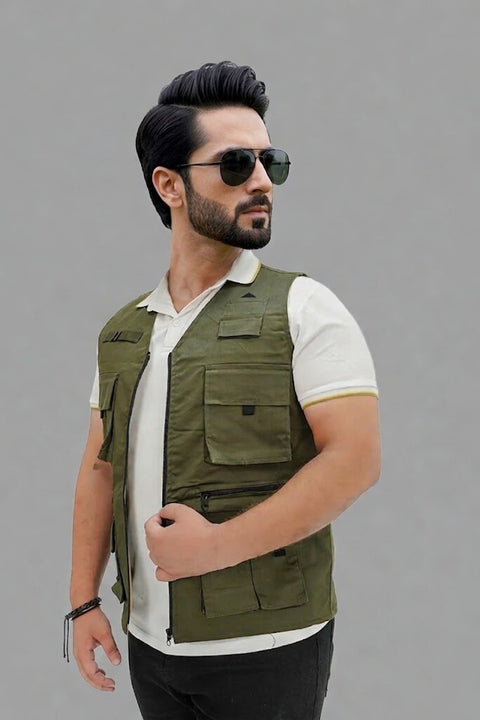 Olive Green Cotton sleeveless Sidhu Jacket