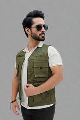 Olive Green Cotton sleeveless Sidhu Jacket