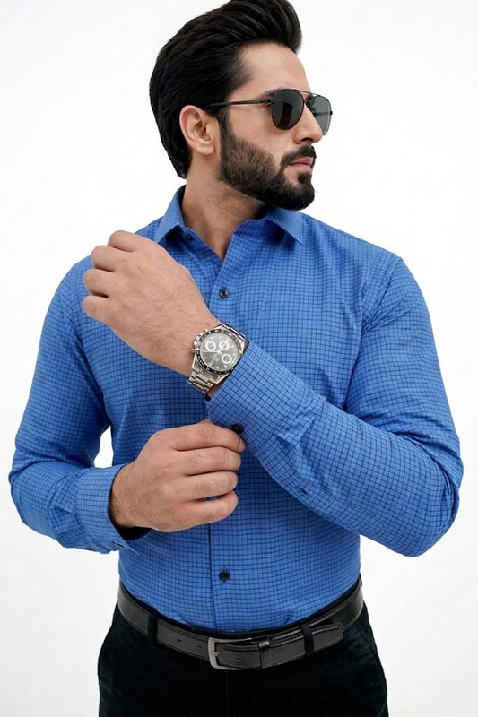 Blue Check Formal Cotton Shirt